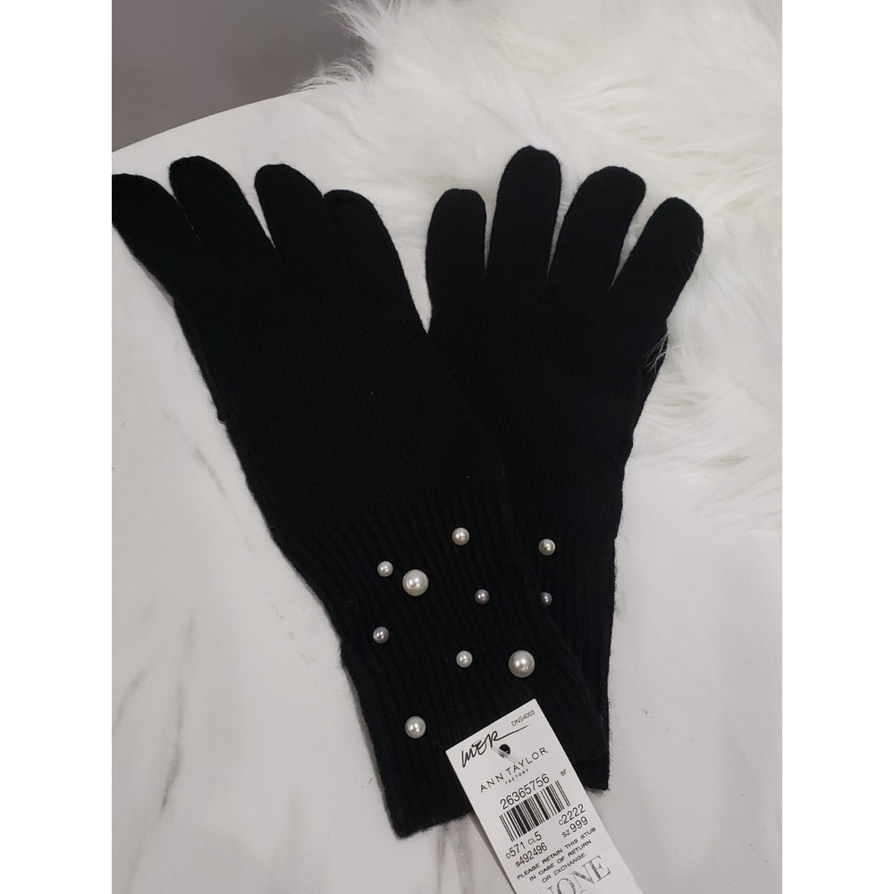 NEW Ann Taylor Sparkling Embellished Knit Gloves WOOL BLEND FAUX PEARL EVENING